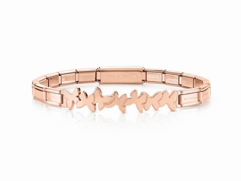 Trendsetter Armband von Nomination in Roségold mit Schmetterlingsmotiven, robustes Design, Länge 18 cm, glänzende Oberfläche, ideal für modische Akzente.