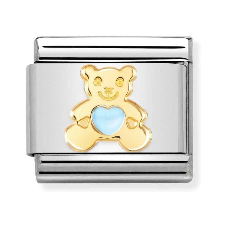 Nomination Composable Classic Charm Bär hellblau - Edelstahl, Gold 750, Emaille