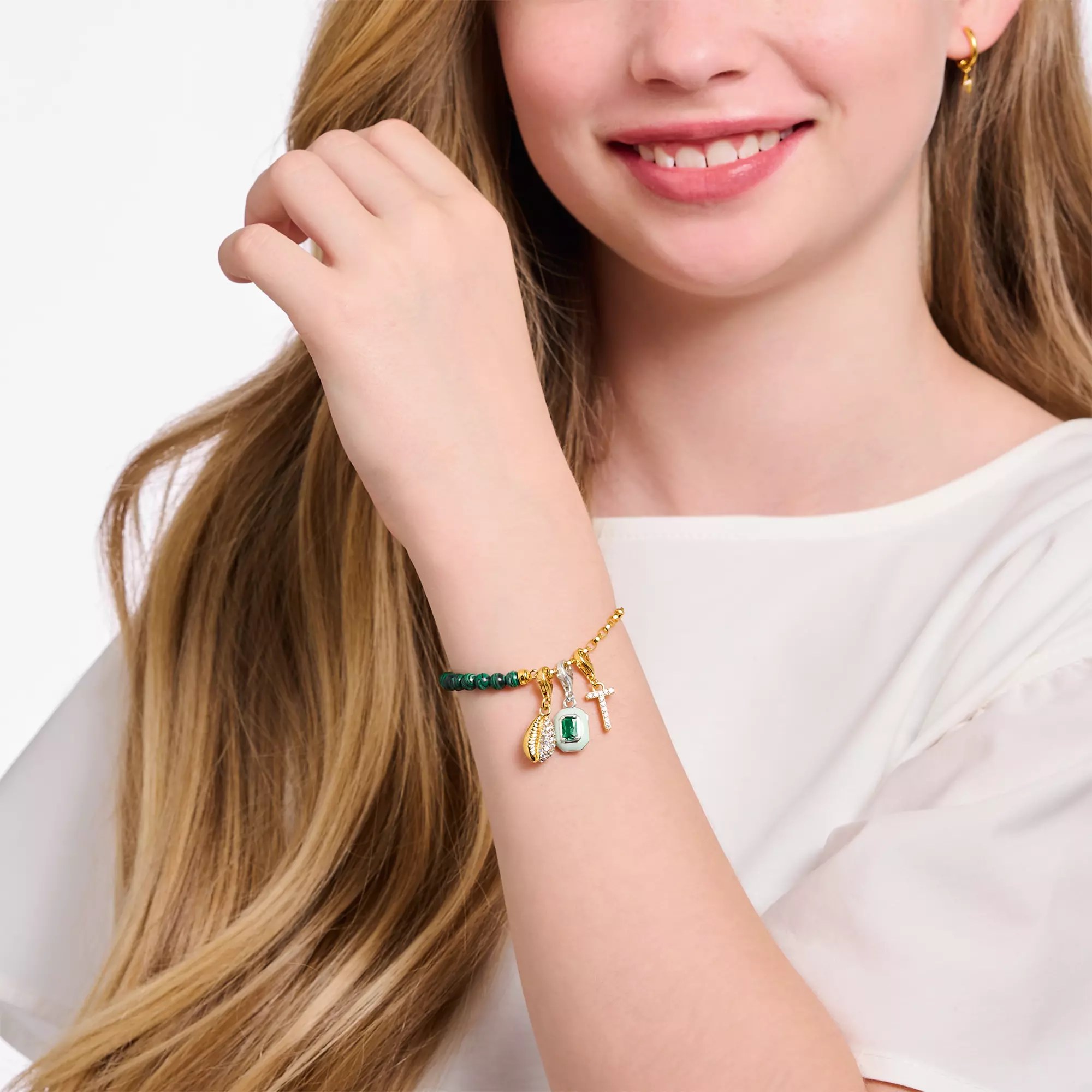 Thomas Sabo Armband - Carrier mit Gliedern - Silber Gelbgold verg. & imit. Malachit - Grün - 10 bis 13 cm – Ansicht 3
