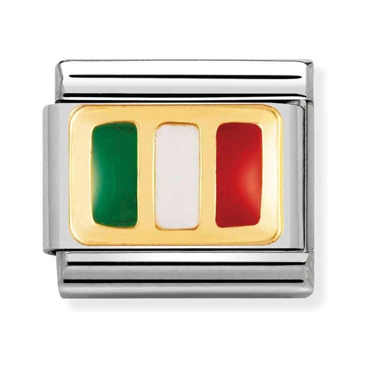 Nomination Composable Classic Charm Flagge Italien - Edelstahl, Gold 750 Gelbgold, Emaille