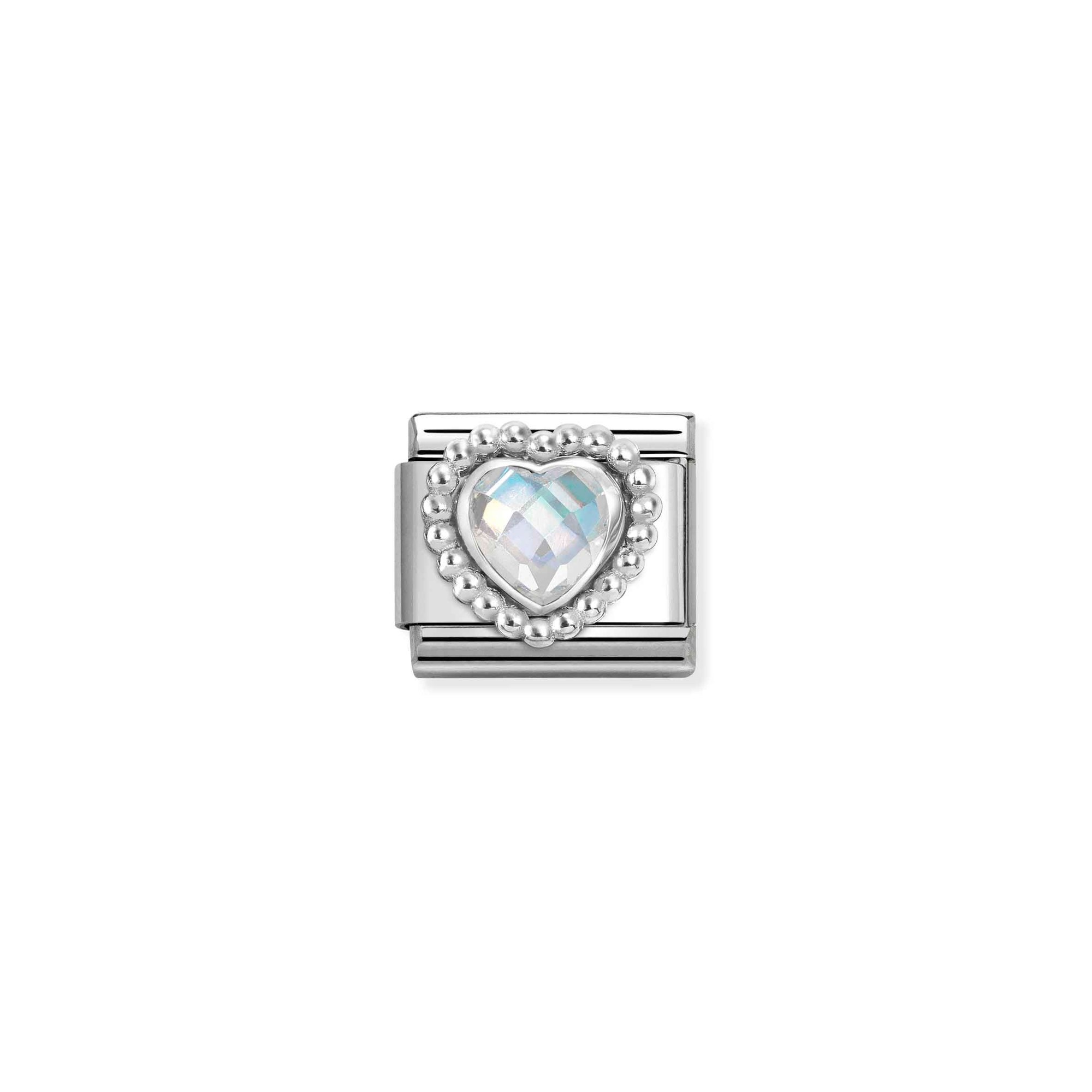 Nomination Composable Classic Charm Herz Kugelfassung weiß - Edelstahl, Sterling Silber, Zirkonia