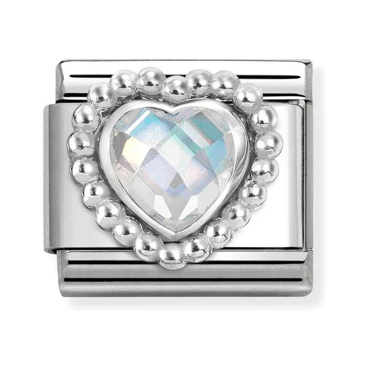 Nomination Composable Classic Charm Herz Kugelfassung weiß - Edelstahl, Sterling Silber, Zirkonia