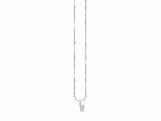 Silberne Kette von Thomas Sabo mit einem Buchstaben W aus Zirkonia in Weiß, verstellbar von 38 bis 45 cm, elegant und modern für den individuellen Stil.