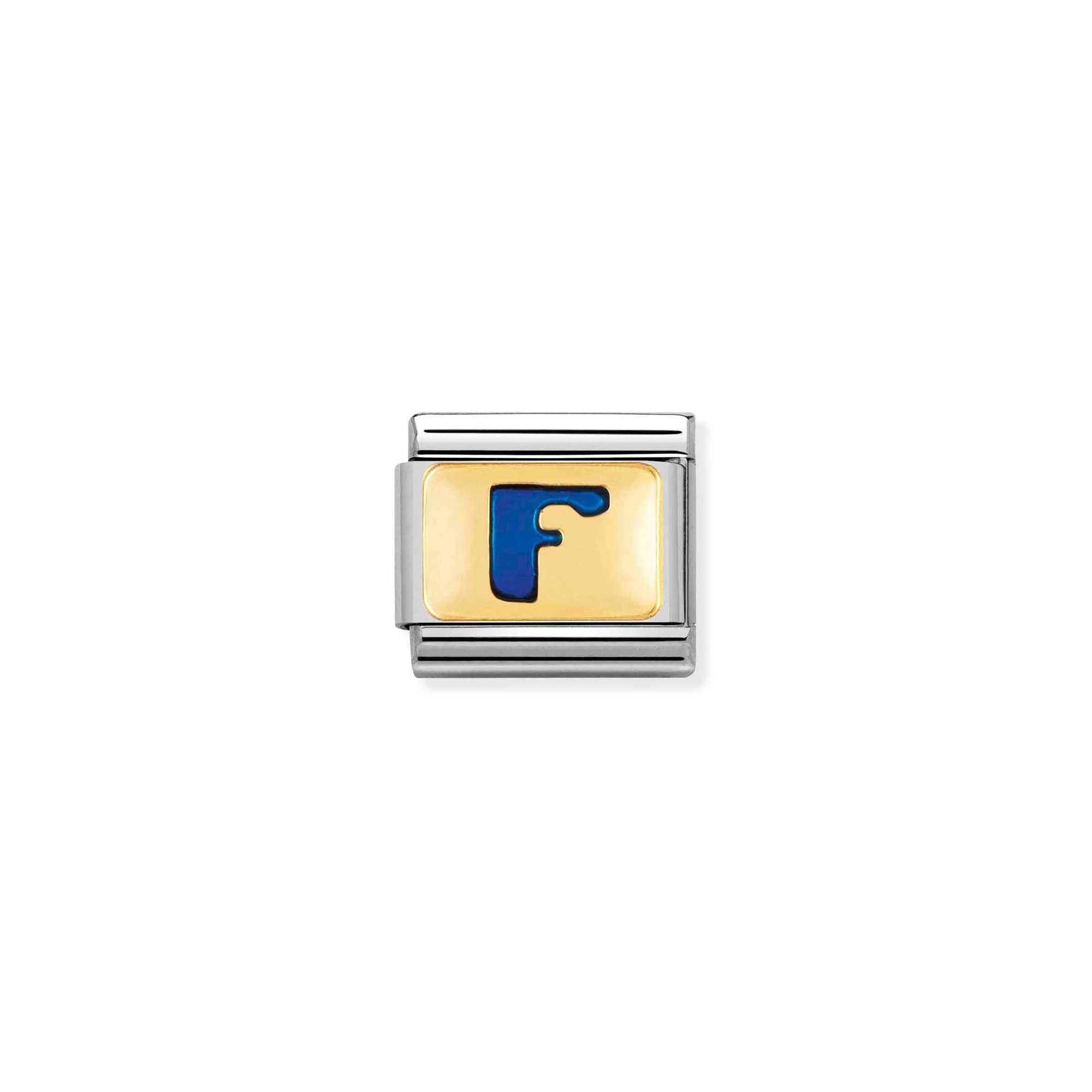 Nomination Composable Classic Charm Buchstabe F blau - Edelstahl, Gold 750 Gelbgold, Emaille
