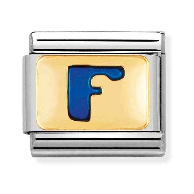 Nomination Composable Classic Charm Buchstabe F blau - Edelstahl, Gold 750 Gelbgold, Emaille