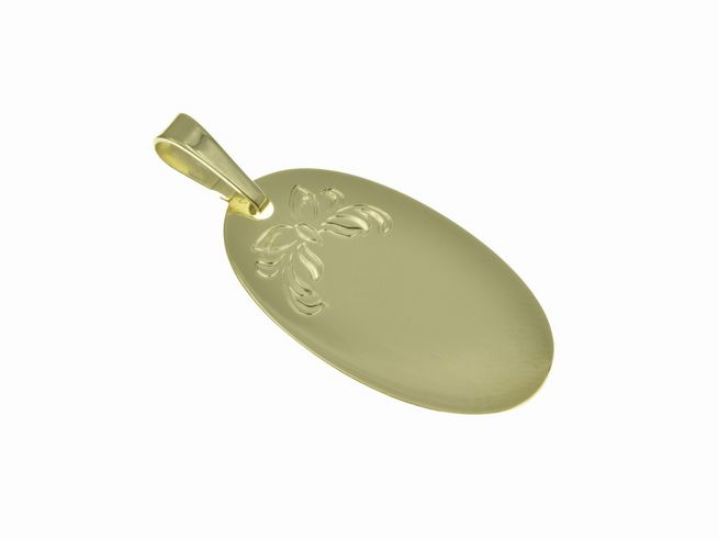 40920-0 Gravurplatte mit Blume aus Gold 333, Maße 29 x 16 mm, geschmackvoll polierte Oberfläche, hergestellt von Juwelier Harnisch, ideal für individuelle Gravuren.