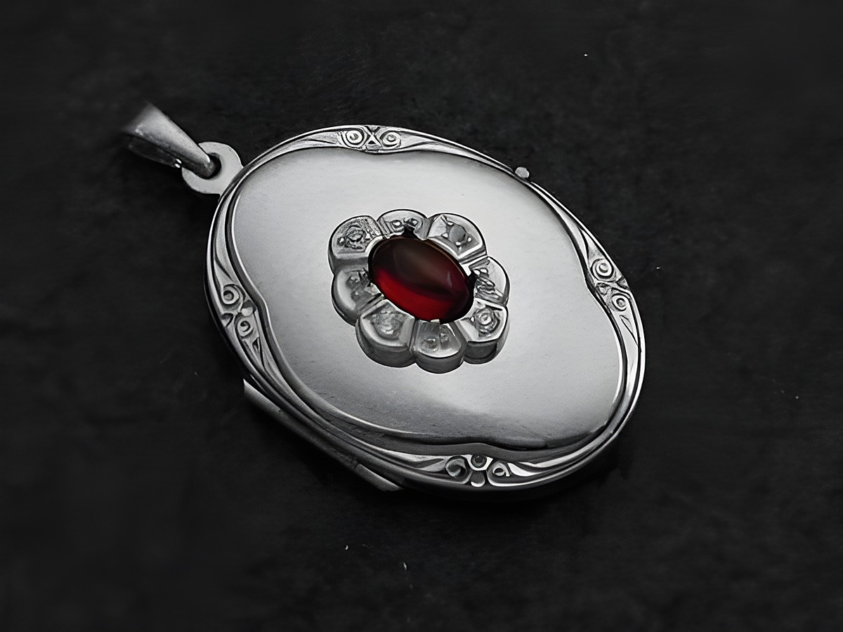 Granat rot-braun Medaillon Cabochon aus Sterling Silber mit Zirkonia, hergestellt von Juwelier Harnisch, elegant und detailreich gestaltet, ideal als besonderes Schmuckstück.