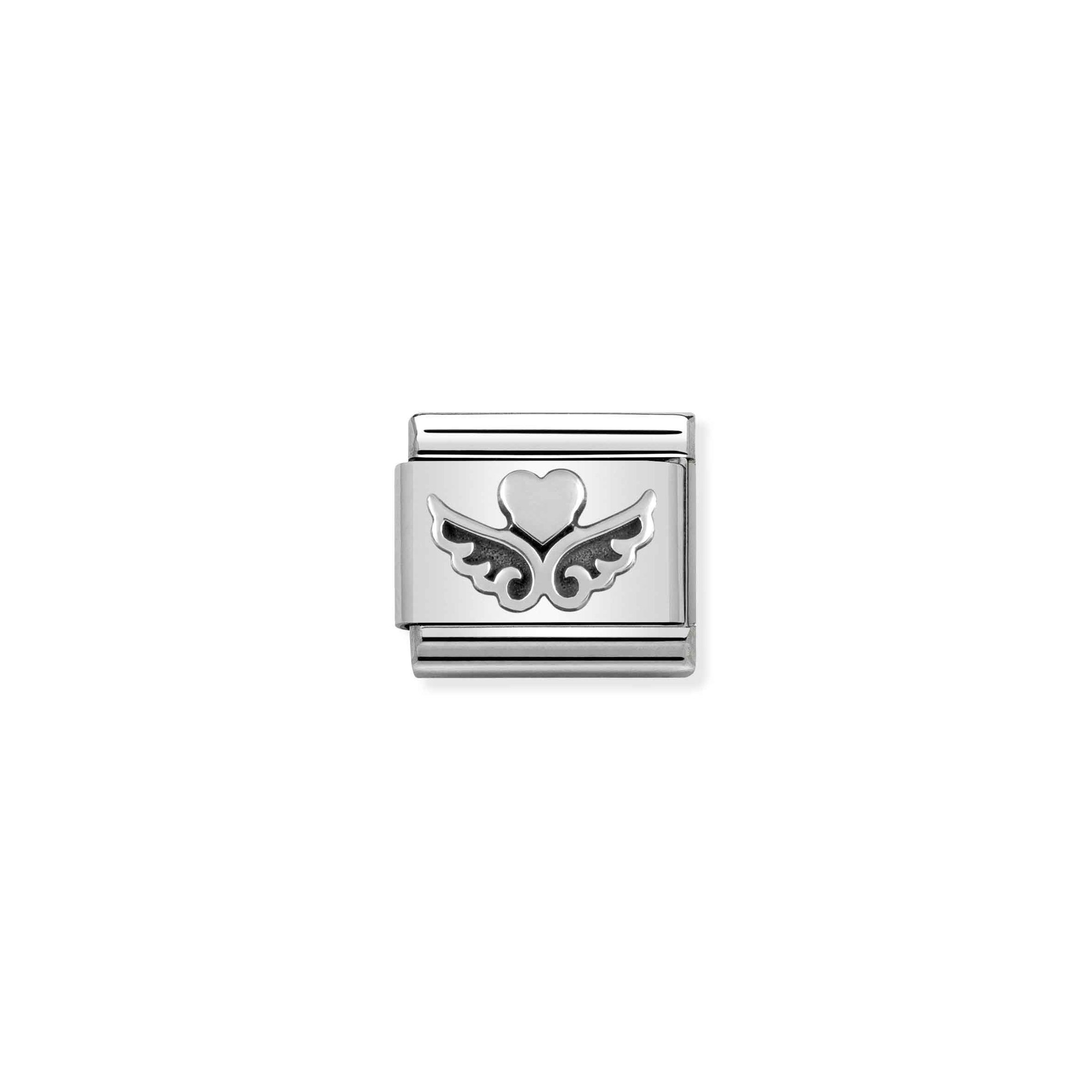 Nomination Composable Charm Link Herz mit Flügeln – OXIDIERTE SYMBOLE – Edelstahl – Silber