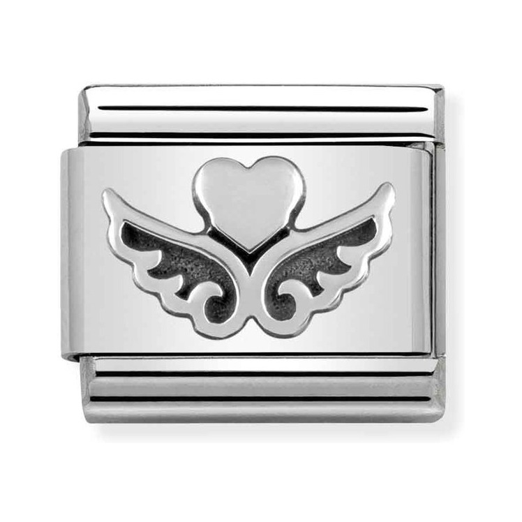 Nomination Composable Charm Link Herz mit Flügeln – OXIDIERTE SYMBOLE – Edelstahl – Silber