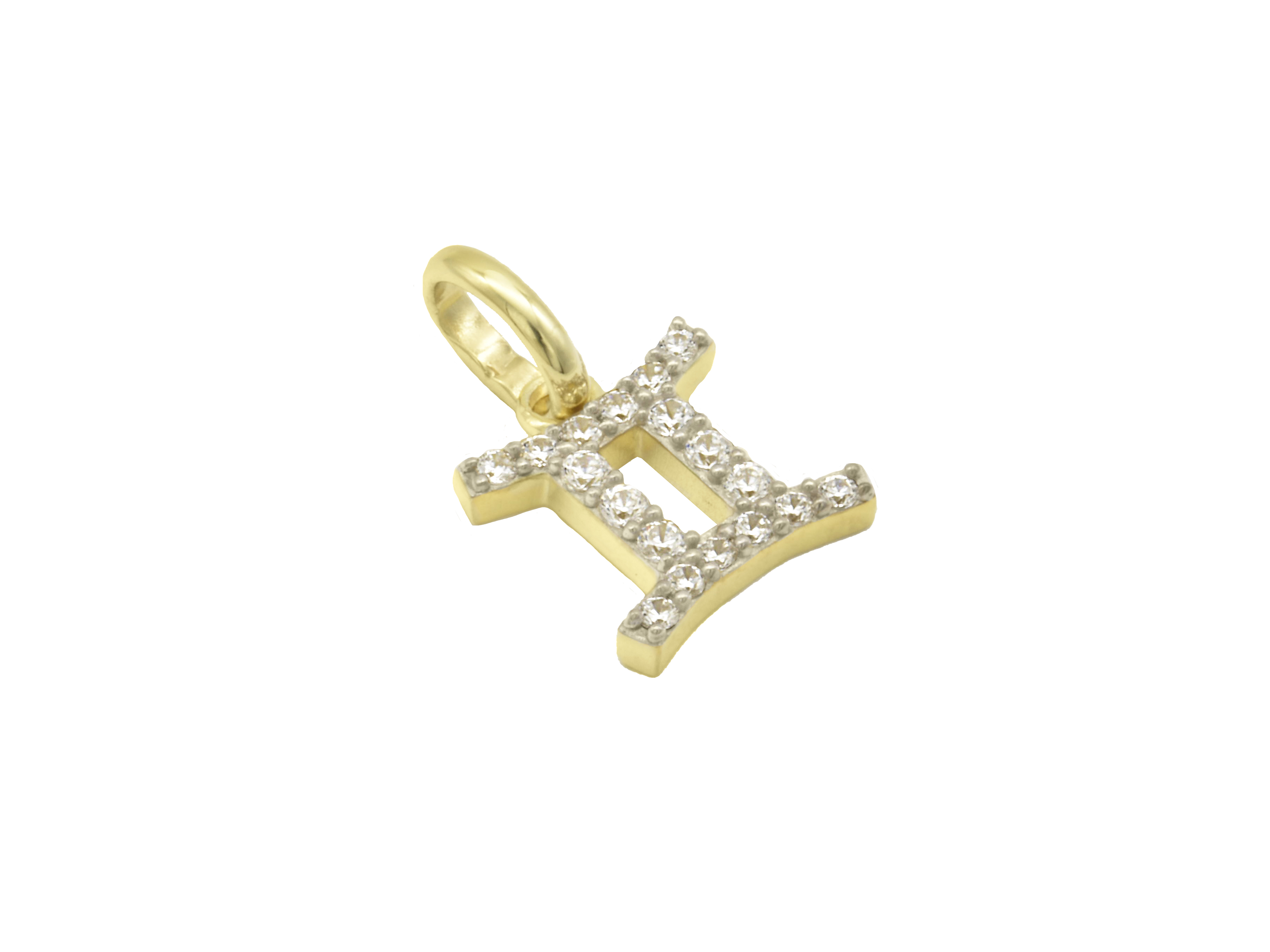 Anhänger Sternzeichen Zwillinge - Sterling Silber 925 vergoldet Gelbgold poliert - Zirkonia Anhänger mit dem Sternzeichen Zwillinge aus Sterling Silber 925, vergoldet und poliert, verziert mit funkelndem Zirkonia, von Juwelier Harnisch. Ideal als Symbol für persönliche Bedeutung.