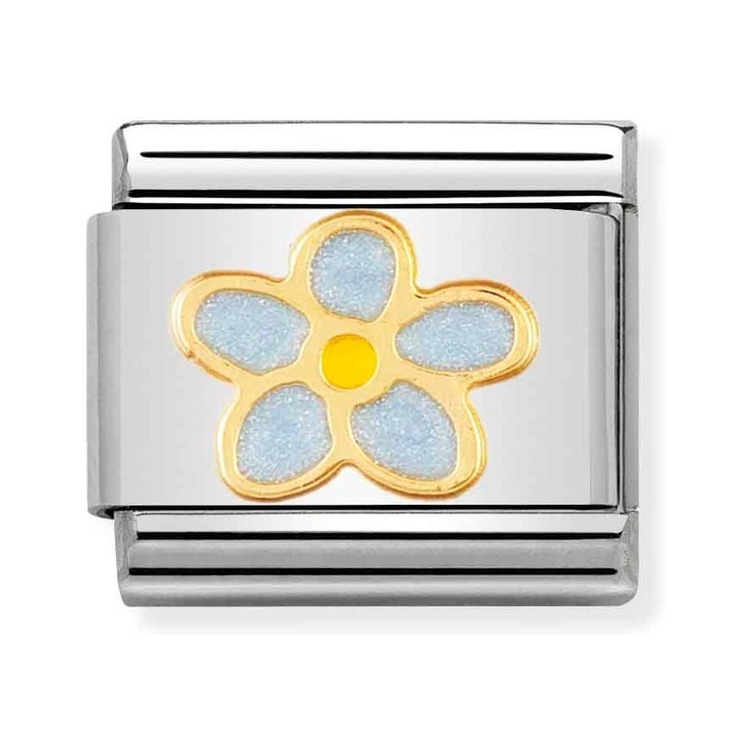 Nomination Composable Classic Charm Vergissmeinnicht - Edelstahl, Gold 750 Gelbgold, Emaille