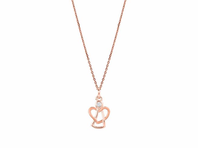 Elegante Xenox Sterling Silber Kette XS3472RK mit Schutzengel-Anhänger in Roségold, 36 bis 38 cm, verziert mit einem funkelnden Stein, ideal für jeden Anlass.