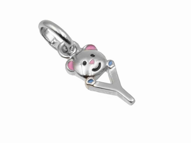 Teddy Anhänger Buchstabe Y aus 925 Sterling Silber, poliert und rhodiniert, mit farbigen Akzenten, idealer Schmuck für Kinder, Hersteller Juwelier Harnisch.