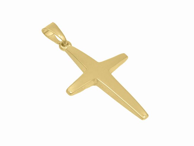 Schlichter Anhänger in Form eines Kreuzes aus vergoldetem Sterling Silber, poliert, Hersteller Juwelier Harnisch. Ideal für eine elegante und dezente Schmuckpräsentation.