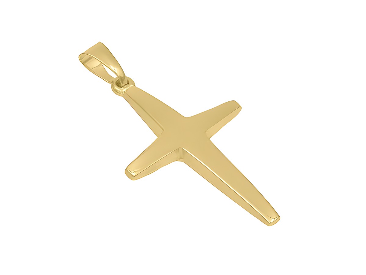 Schlichter Anhänger in Form eines Kreuzes aus vergoldetem Sterling Silber, poliert, Hersteller Juwelier Harnisch. Ideal für eine elegante und dezente Schmuckpräsentation.