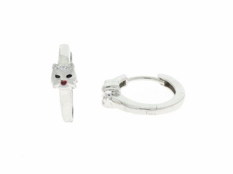 Ohrringe Creolen mit einer Katze in Silber rhodiniert, tierisch designt, Hersteller Juwelier Harnisch, perfekt für Kinder. Ideal für tierliebe kleine Mädchen.
