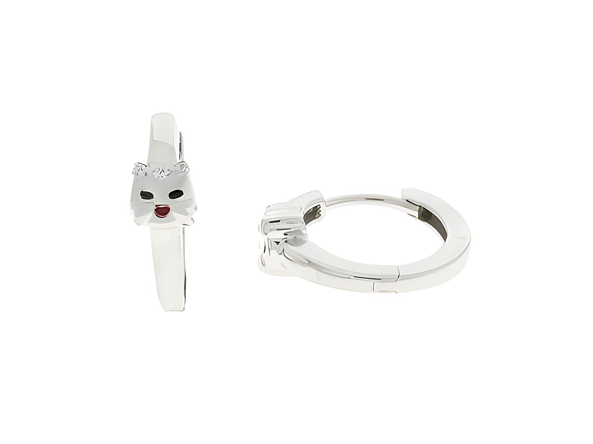 Ohrringe Creolen mit einer Katze in Silber rhodiniert, tierisch designt, Hersteller Juwelier Harnisch, perfekt für Kinder. Ideal für tierliebe kleine Mädchen.