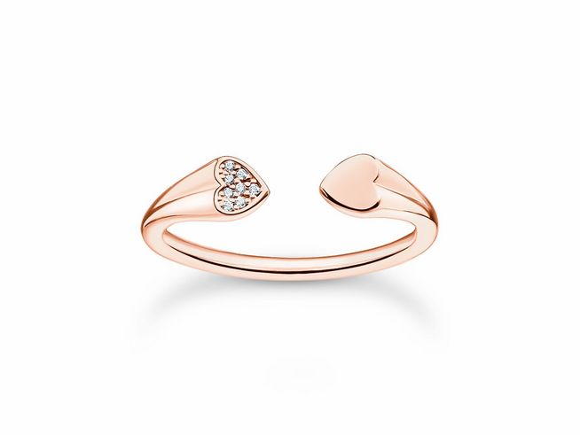 Thomas Sabo Ring TR2392-416-14-56 aus Sterling Silber, vergoldet in Roségold, mit Zirkonia, Größe 56, im Design mit herzförmigen Elementen und funkelnden Details.
