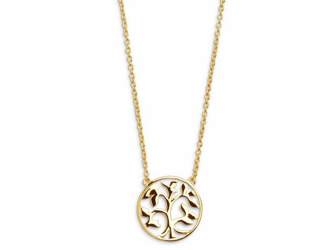 Xenox Sterling Silber Kette XS2896G mit Lebensbaumanhänger in Gelbgold vergoldeter Ankerkette, Länge 40-45 cm, symbolisiert Wachstum und Verbundenheit.