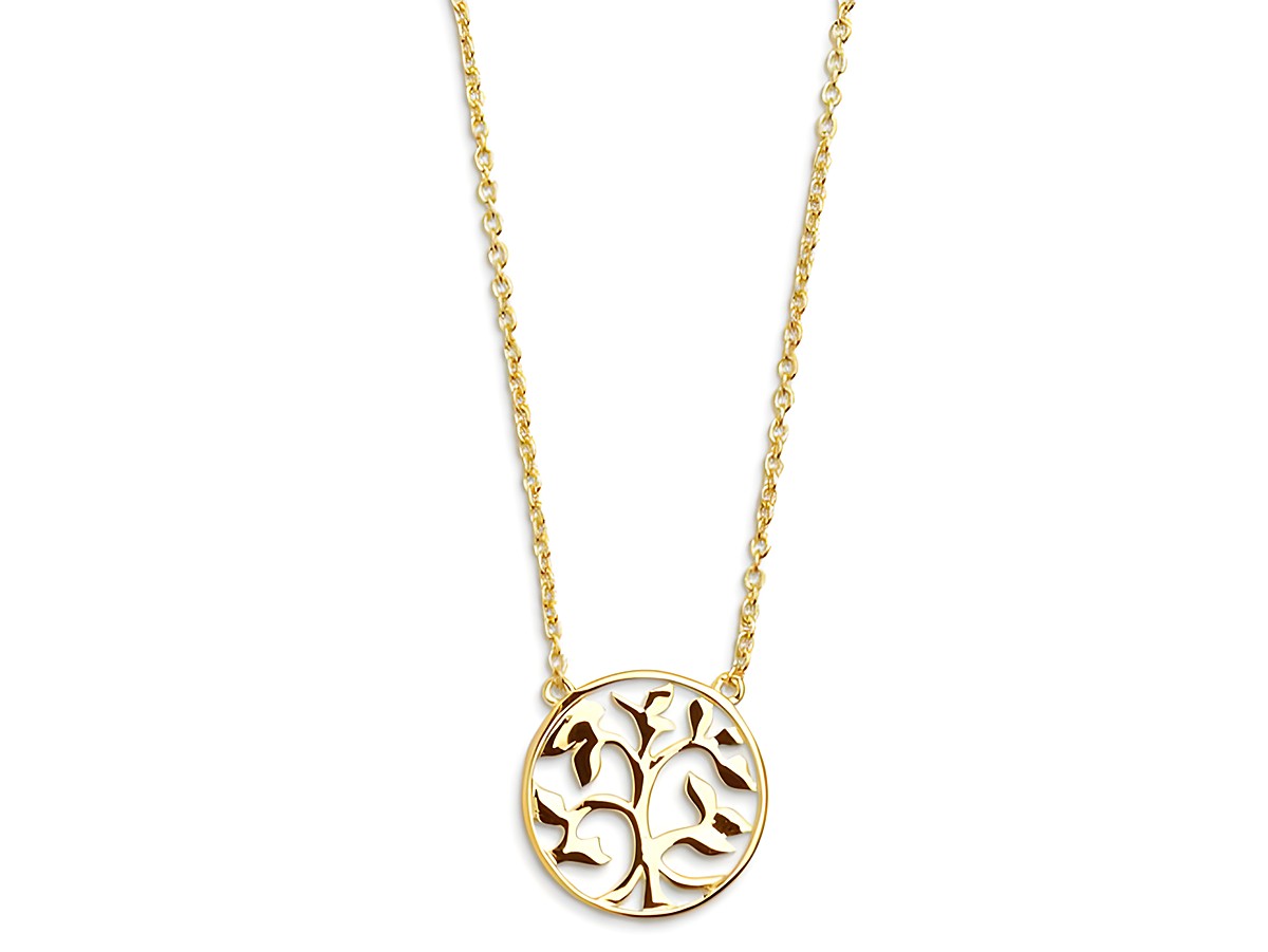 Xenox Sterling Silber Kette XS2896G mit Lebensbaumanhänger in Gelbgold vergoldeter Ankerkette, Länge 40-45 cm, symbolisiert Wachstum und Verbundenheit.