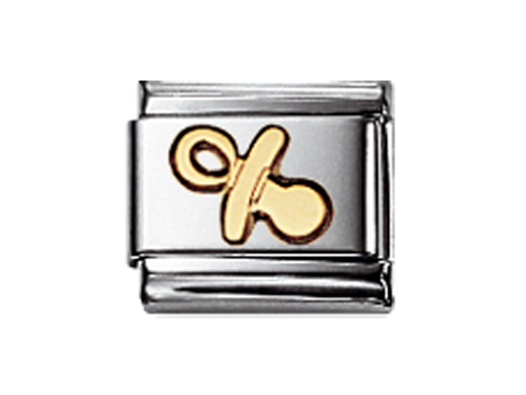 Schnuller aus der NOMINATION Classic DAILY LIFE Serie in Gold und Silber, elegantes Design, ideal für individuelle Armbänder, hochwertiges Schmuckstück für besondere Anlässe.