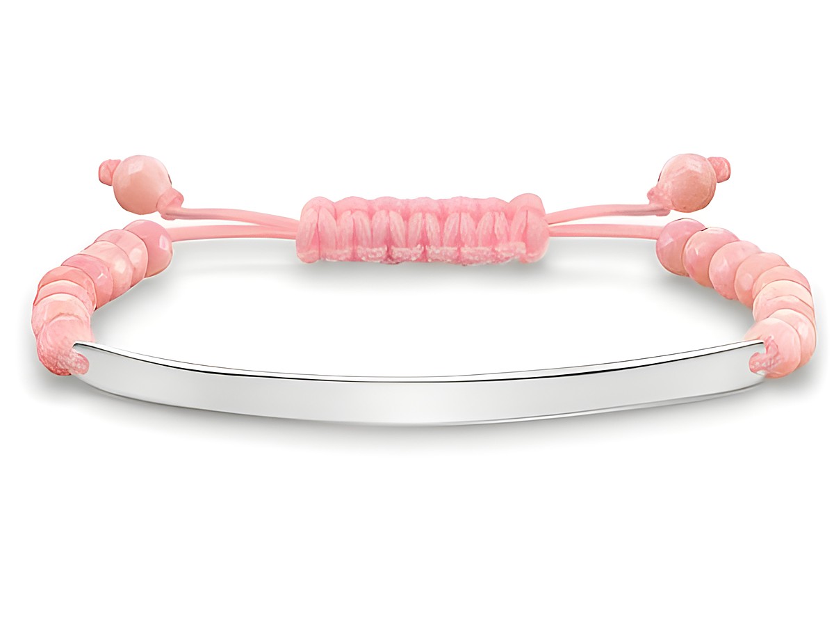 Silbernes Makramee-Armband von Thomas Sabo mit behandelter Bambuskoralle in pink, verstellbar von 16 bis 21 cm, designet als Love Bridge.