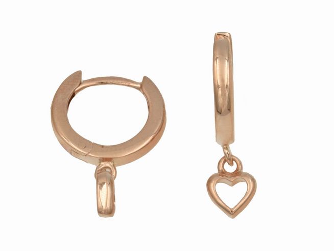 Creolen mit Hänger in Herzform aus 925 Sterling Silber, poliert und roségold vergoldet, ideal für Kinder, hergestellt von Juwelier Harnisch.