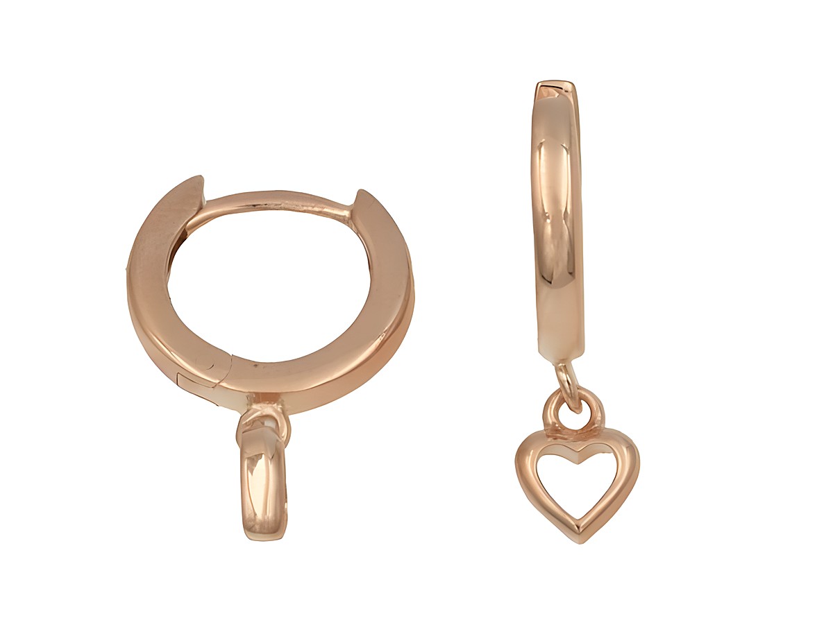 Creolen mit Hänger in Herzform aus 925 Sterling Silber, poliert und roségold vergoldet, ideal für Kinder, hergestellt von Juwelier Harnisch.