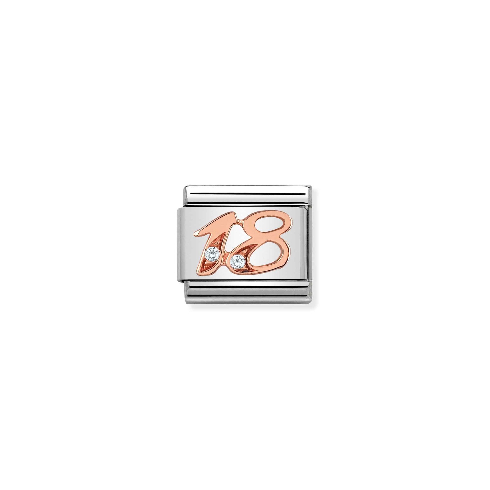 Nomination Composable Classic Charm Zahl 18 - Edelstahl, Gold 375 Roségold, Zirkonia