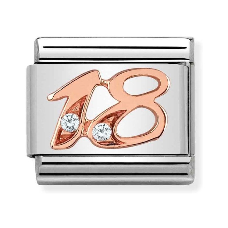 Nomination Composable Classic Charm Zahl 18 - Edelstahl, Gold 375 Roségold, Zirkonia
