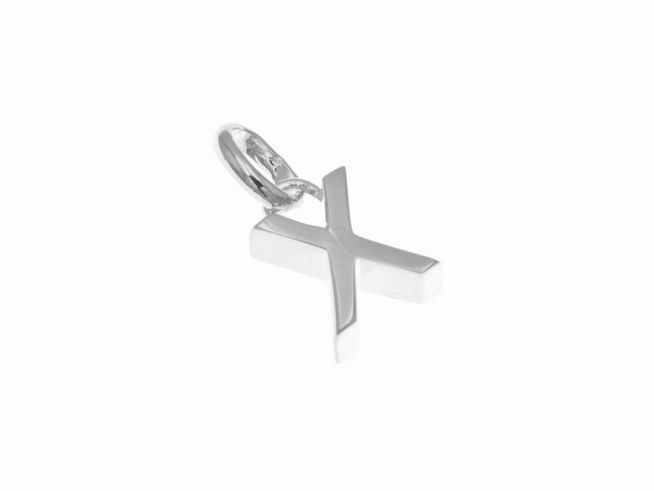 Anhänger aus poliertem Sterling Silber in Form des Buchstabens X, hergestellt von Juwelier Harnisch, elegantes Design für stilvolle Akzente.