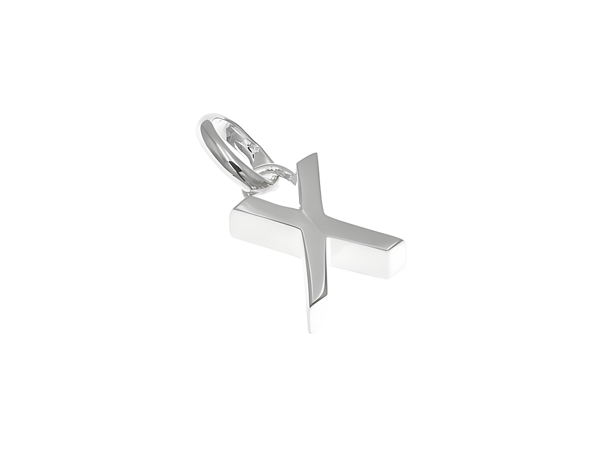 Anhänger aus poliertem Sterling Silber in Form des Buchstabens X, hergestellt von Juwelier Harnisch, elegantes Design für stilvolle Akzente.