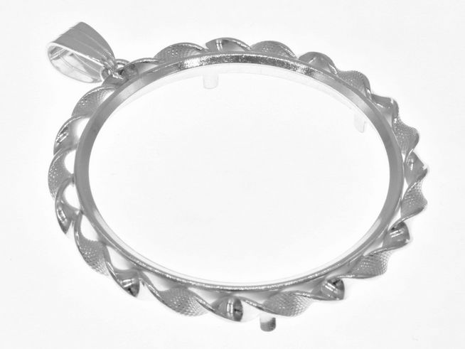 Münzfassung Anhänger aus 925 Sterling Silber, geeignet für Münzen bis 36,2 mm Durchmesser, mit dekorativem Kordeldesign, hergestellt von Juwelier Harnisch.