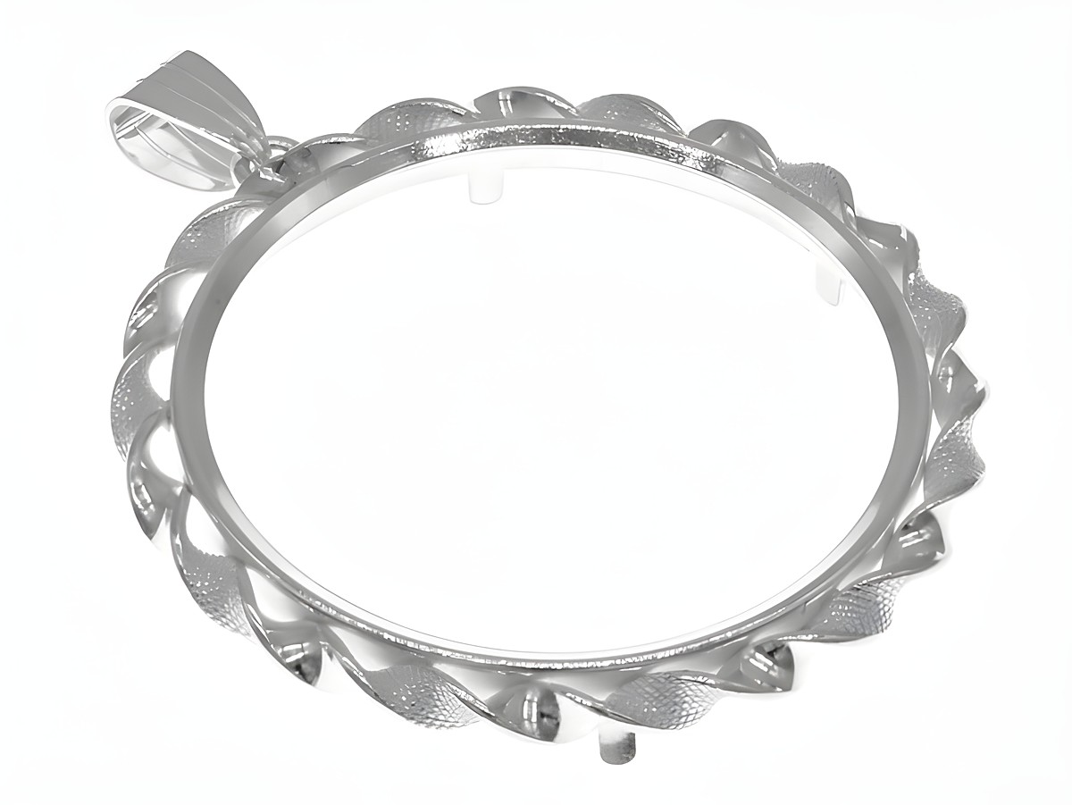 Münzfassung Anhänger aus 925 Sterling Silber, geeignet für Münzen bis 36,2 mm Durchmesser, mit dekorativem Kordeldesign, hergestellt von Juwelier Harnisch.