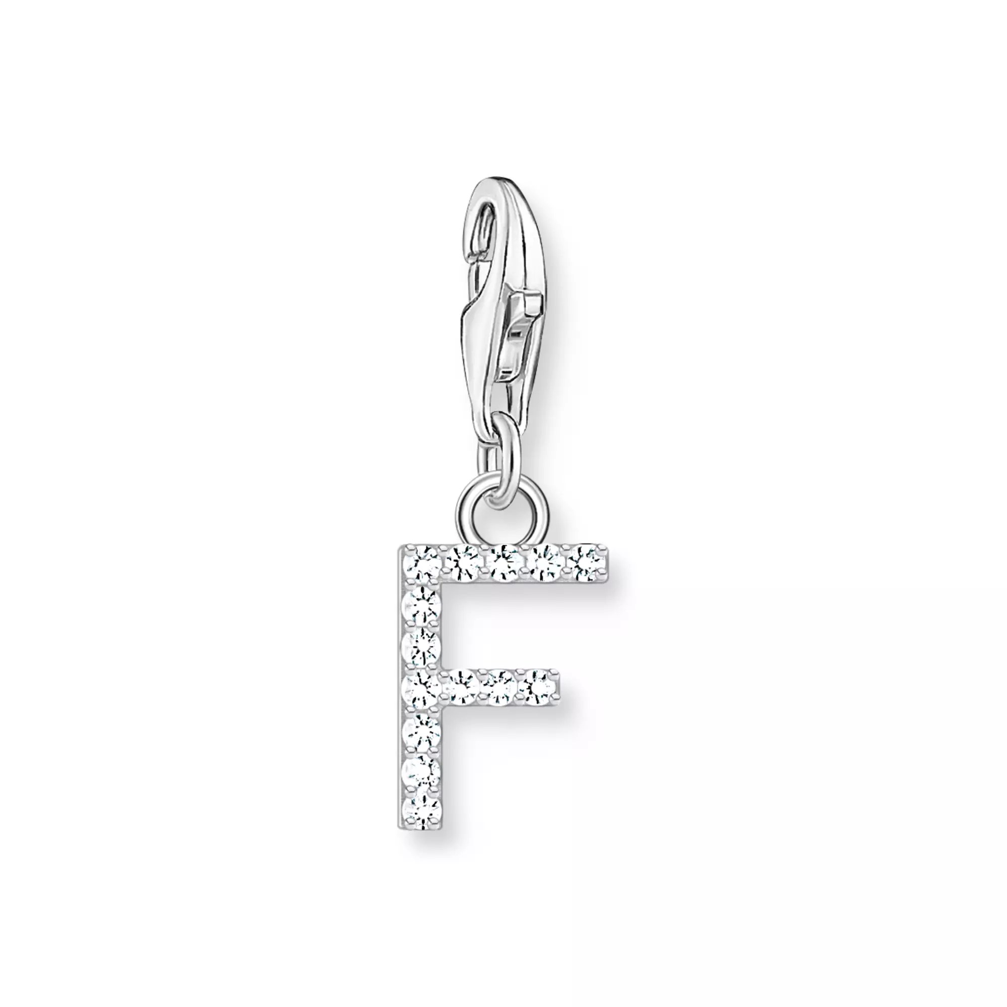 Thomas Sabo Charm-Anhänger - funkelnder Buchstabe F - Silber & Zirkonia - Weiß
