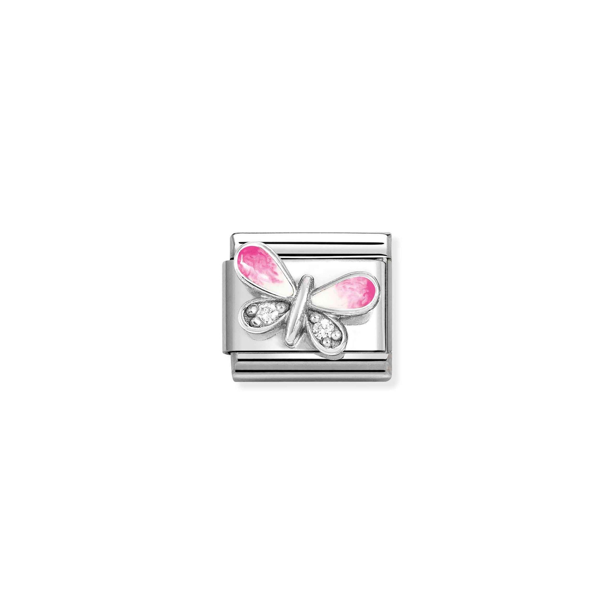 Nomination Composable Classic Charm Schmetterling rosa-weiß - Edelstahl, Sterling Silber, Emaille