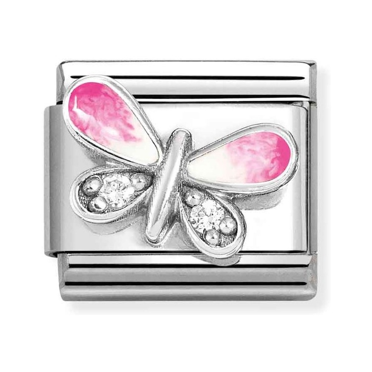 Nomination Composable Classic Charm Schmetterling rosa-weiß - Edelstahl, Sterling Silber, Emaille