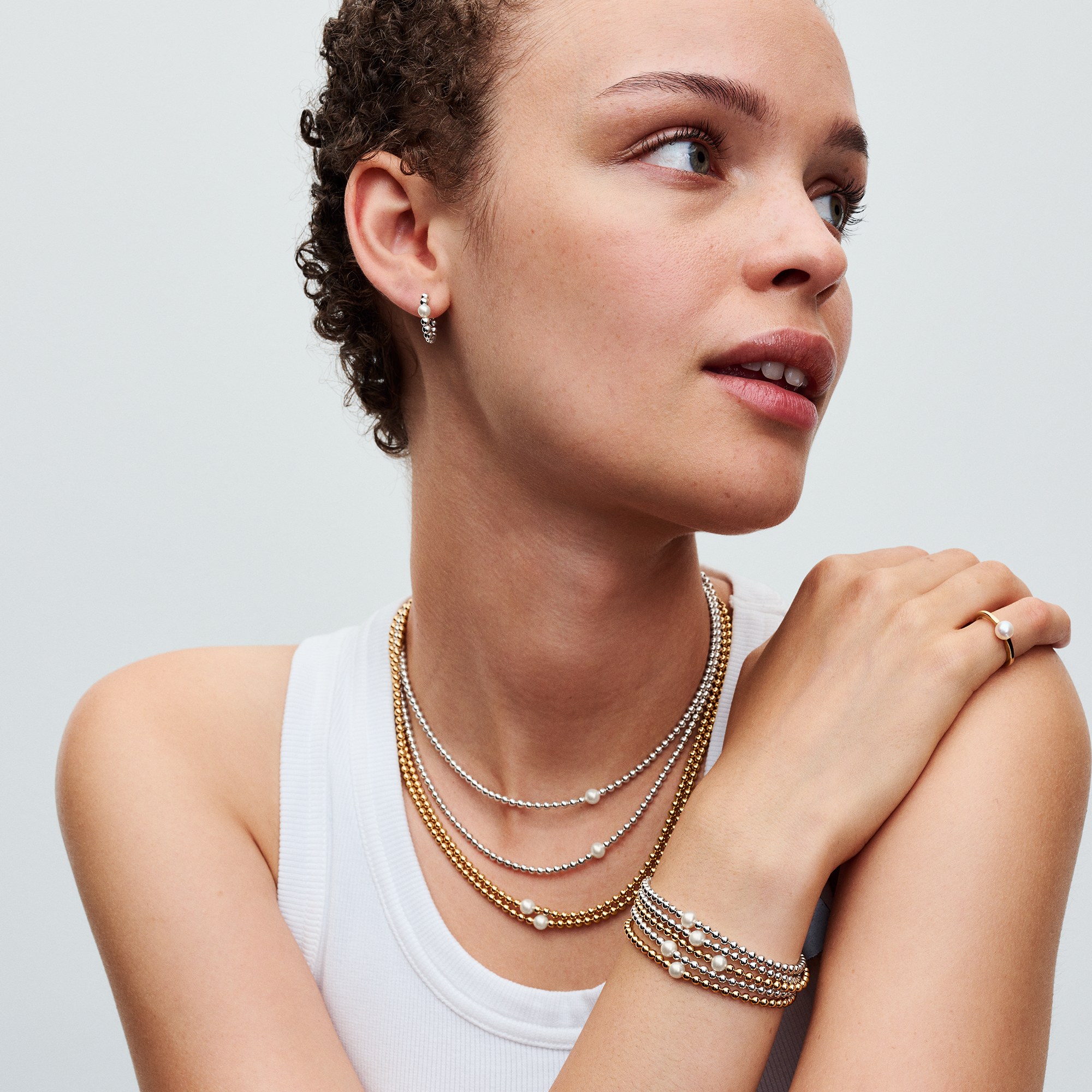 Pandora Zuchtperle & Kugeln Armband - Gelbgold verg. - Steinmix Weiß – Ansicht 5