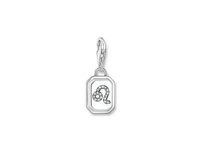 Charm-Anhänger von Thomas Sabo mit dem Sternzeichen Löwe in geschwärztem Silber und Zirkonia-Steinen, elegant und funkelnd, ideal für Anhänger oder Schmuckmoment.