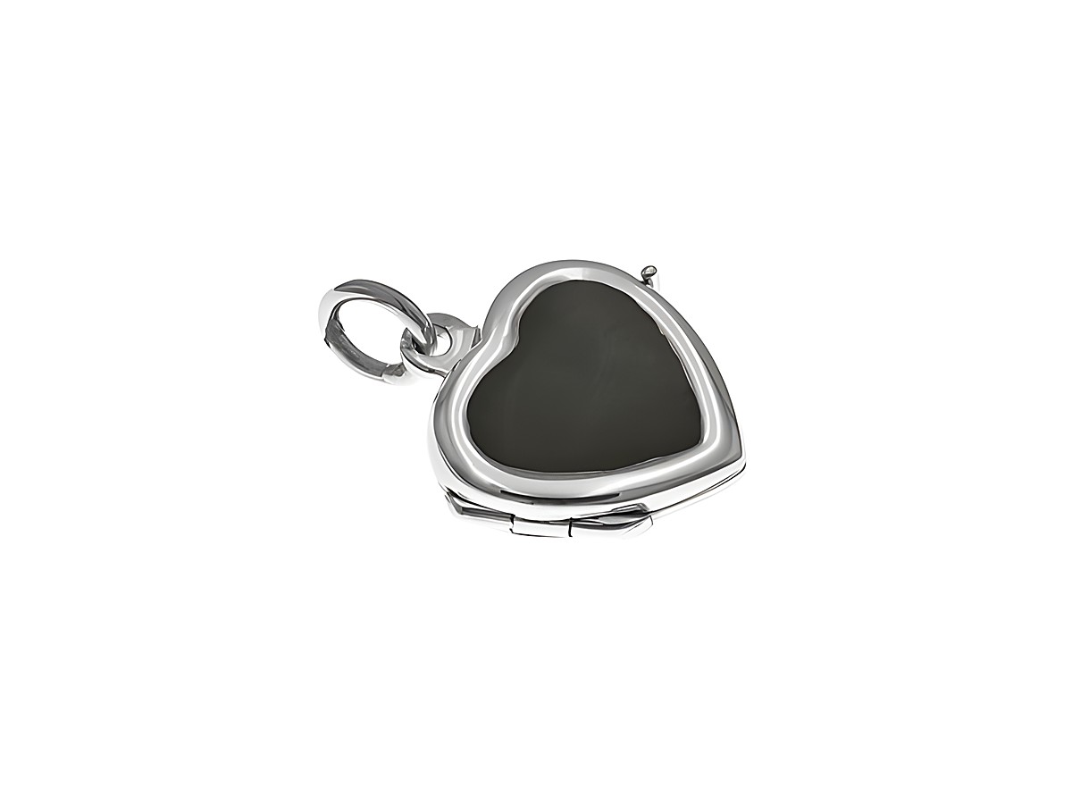 Medaillon in Form eines Onyx Herzens aus Sterling Silber mit einem Durchmesser von 18 mm, elegant und zeitlos, hergestellt von Juwelier Harnisch, ideal für persönliches Tragen oder als Geschenk.
