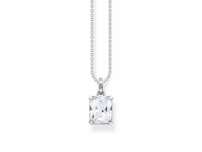 Kette von Thomas Sabo aus Silber mit einem Oktagon-Zirkonia-Anhänger in weiß, Länge 40 bis 45 cm, stilvolles Schmuckstück für jeden Anlass.