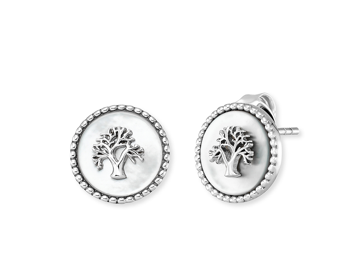 Engelsrufer ERE-LILTREE-PE-ST LILTREE Ohrstecker Lebensbaum mit Perlmutt - Silber rhod. & Weiß Edelstahl Ohrstecker mit Lebensbaum-Motiv aus rhodiniertem Silber und Perlmutt-Einsatz, elegant umrandet, perfekt für stilvolle Anlässe, Hersteller Engelsrufer.