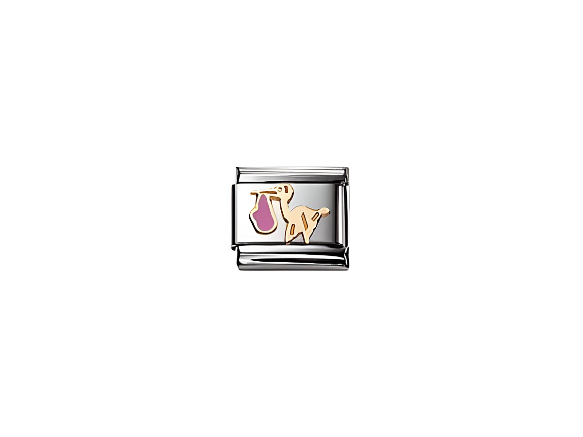 Emaillierter Storch in Rosa von Nomination, Modell Classic mit einzigartigem Design, perfekt für Schmuckliebhaber und Sammler. Ideal als besonderes Geschenk oder persönliche Ergänzung.