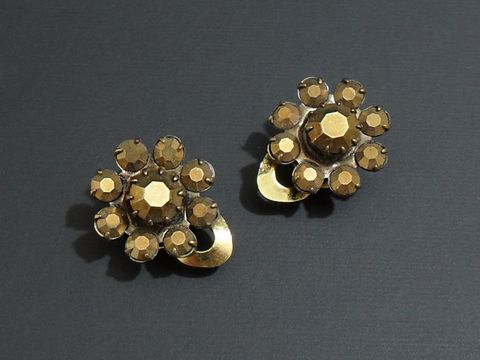Strass Ohrclip grazil in braun und silberfarben, Hersteller Juwelier Harnisch, elegante Ohrclips mit floralem Design, perfekt für besondere Anlässe und Alltagslooks.