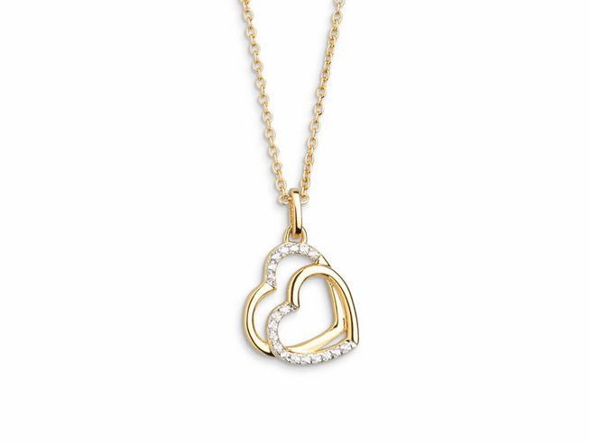 Xenox Sterling Silber Kette XS3423G mit einer Länge von 40-45 cm in Gelbgold Verg zeigt ein filigranes Herzdesign mit Zirkonia verziert, ideal als Geschenk für besondere Anlässe.
