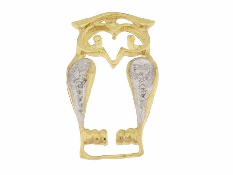 Eule Uhu Anhänger aus 333 Gold bicolor, fein verarbeitet, mit einer Größe von ca. 1,8 cm, hergestellt von Juwelier Harnisch, stilvolles Tierdesign.