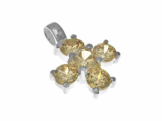 Anhänger Kreuz aus Sterling Silber mit funkelnden, polierten Zirkonia-Steinen in leuchtendem Gelb, Hersteller Juwelier Harnisch, perfektes Schmuckstück für besondere Anlässe.
