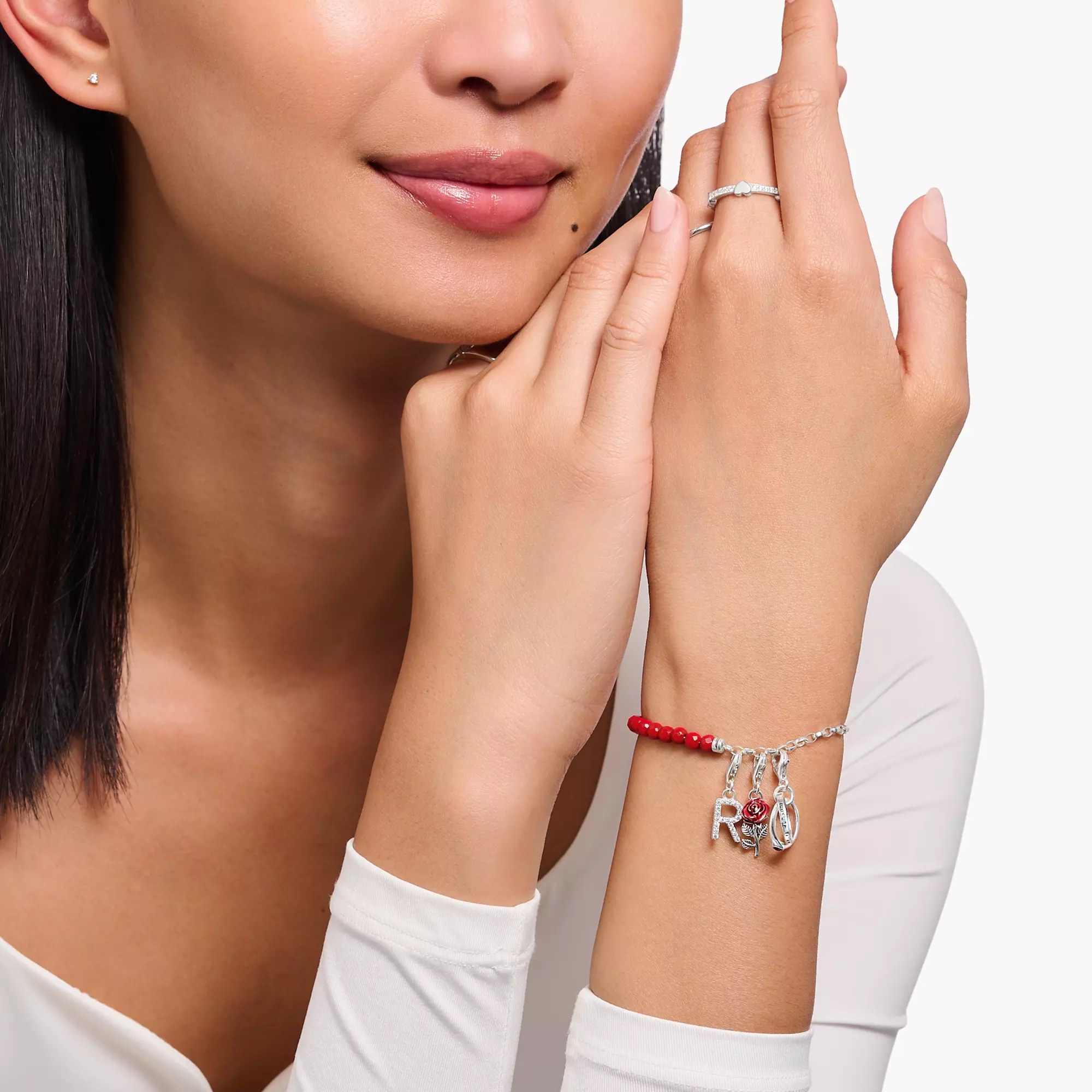 Thomas Sabo Charm-Anhänger - Rosen - Silber gesch. & Kaltemail - Rot – Ansicht 2