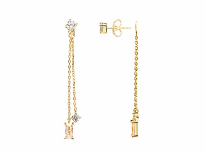 Xenox Sterling Silber Ohrringe XS2136G SUNNY CRUSH in Gelbgold Vergoldung mit funkelnden transparenten Steinen, elegantes und modernes Design für stilbewusste Frauen.