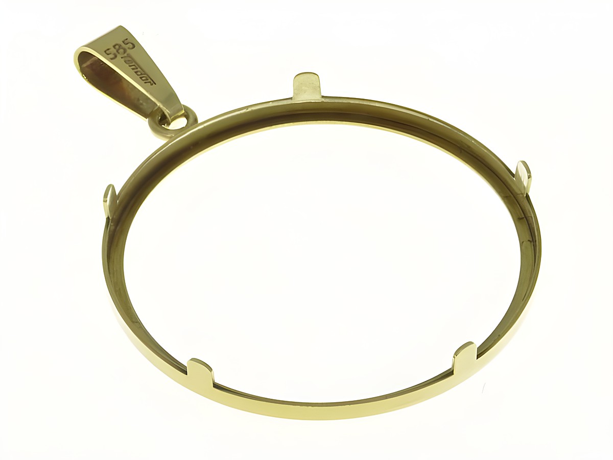Münzfassung Anhänger aus 585 Gold, schlichtes Design, geeignet für Münzen mit maximalem Durchmesser von 32,1 mm, hergestellt von Juwelier Harnisch. – Ansicht 3